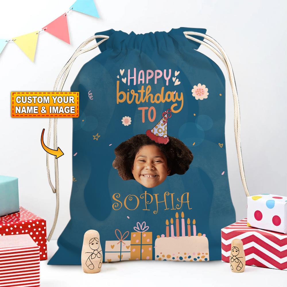 Happy Birthday Gift Custom Photo And Text, Personalized String Bag