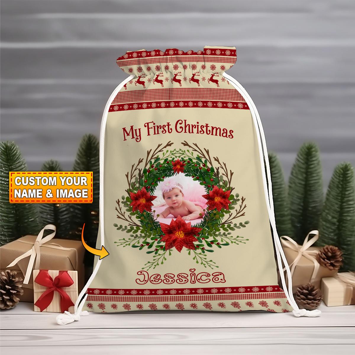 My First Christmas Kid Personalized Christmas String Bag