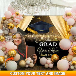 Congratulation Graduation Custom Graduation Party Backdrop - Personalized Custom Graduation Backdrop