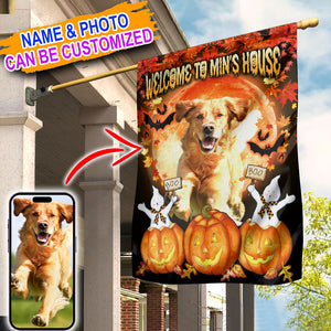 Welcome To Dog's House - Personalized Photo Halloween Dog Garden Flag, Gift For Pet Lovers