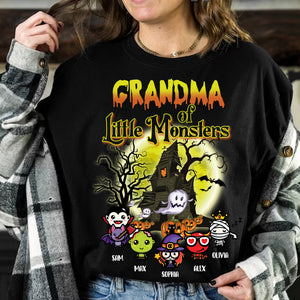 Grandma Of Little Monsters - Custom Characters And Name - Personalized T-Shirt - Halloween Family Gift