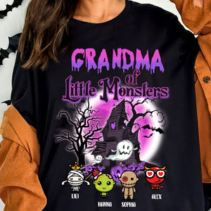 Grandma Of Little Monsters - Custom Characters And Name - Personalized T-Shirt - Halloween Family Gift