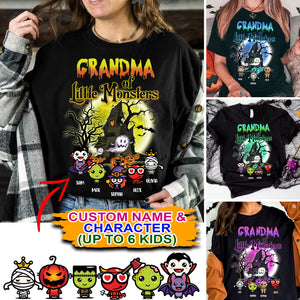 Grandma Of Little Monsters - Custom Characters And Name - Personalized T-Shirt - Halloween Family Gift