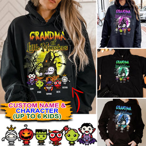 Grandma Of Little Monsters - Custom Characters And Name - Personalized Hoodie - Halloween Family Gift