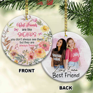 Best Friends Are Like Stars - Custom Photo And Names- Personalized 2 Sides Ceramic Ornament - Gift For Friend