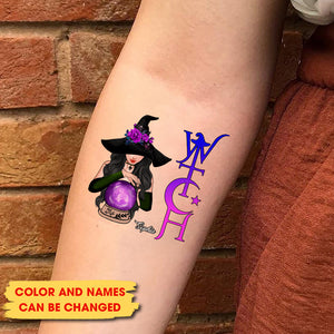 Witch And Ball, Custom Face Photo And Texts Temporary Tattoo, Personalized Tattoo, Fake Tattoo