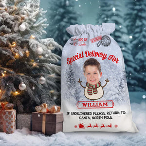 Special Christmas Delivery Custom Photo And Text, Personalized String Bag, Christmas Gift