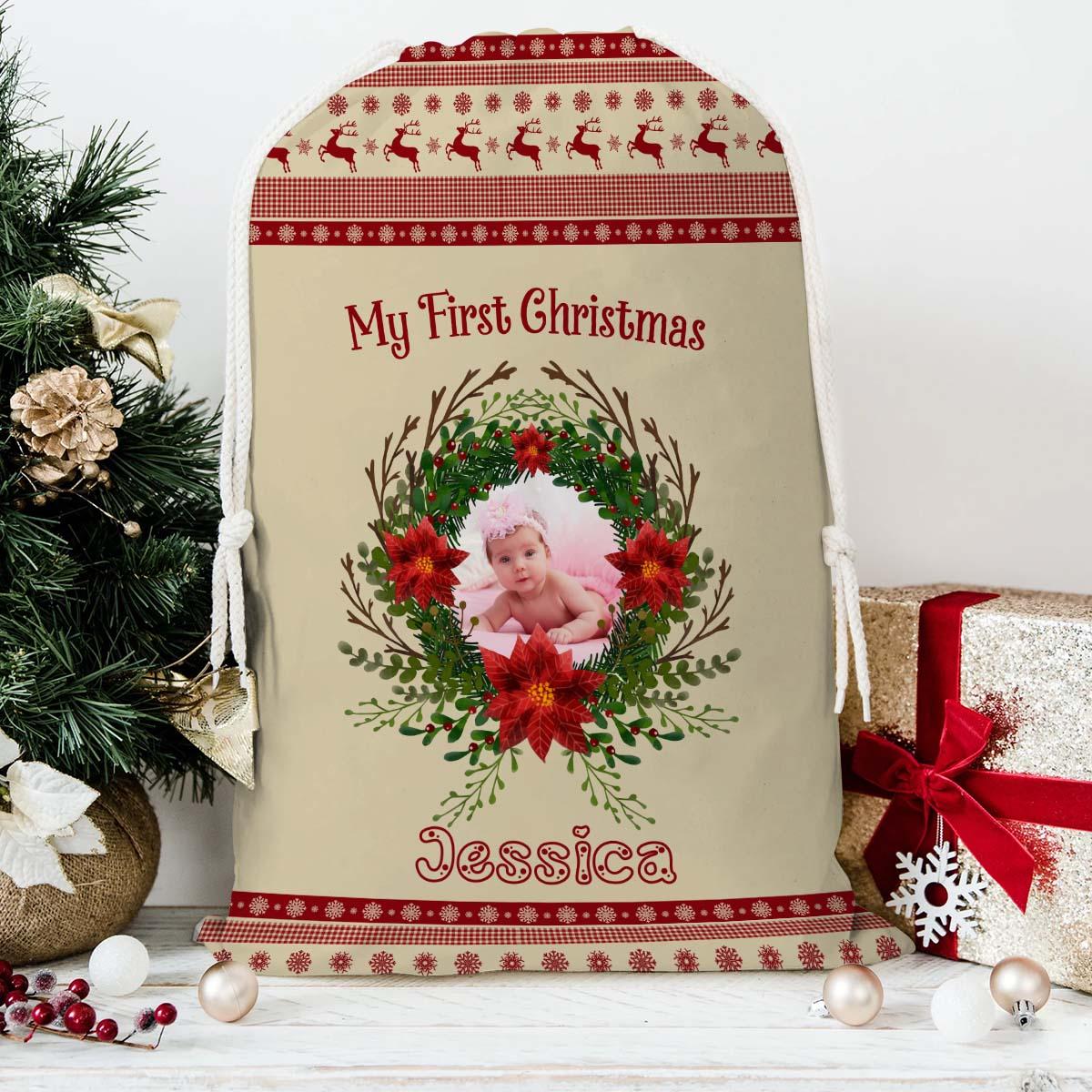 My First Christmas Kid Personalized Christmas String Bag