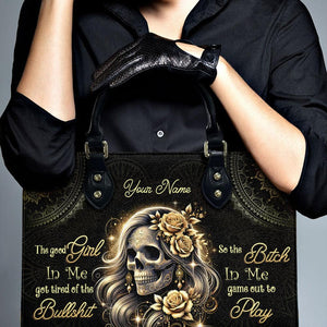 Custom Name Handbag, Skull Lady Evil Personalized Leather Handbag