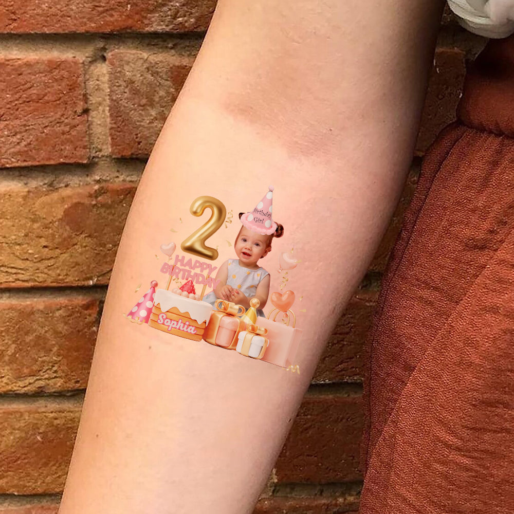 Birthday Girl, Custom Photo And Text Temporary Tattoo, Personalized Tattoo, Fake Tattoo