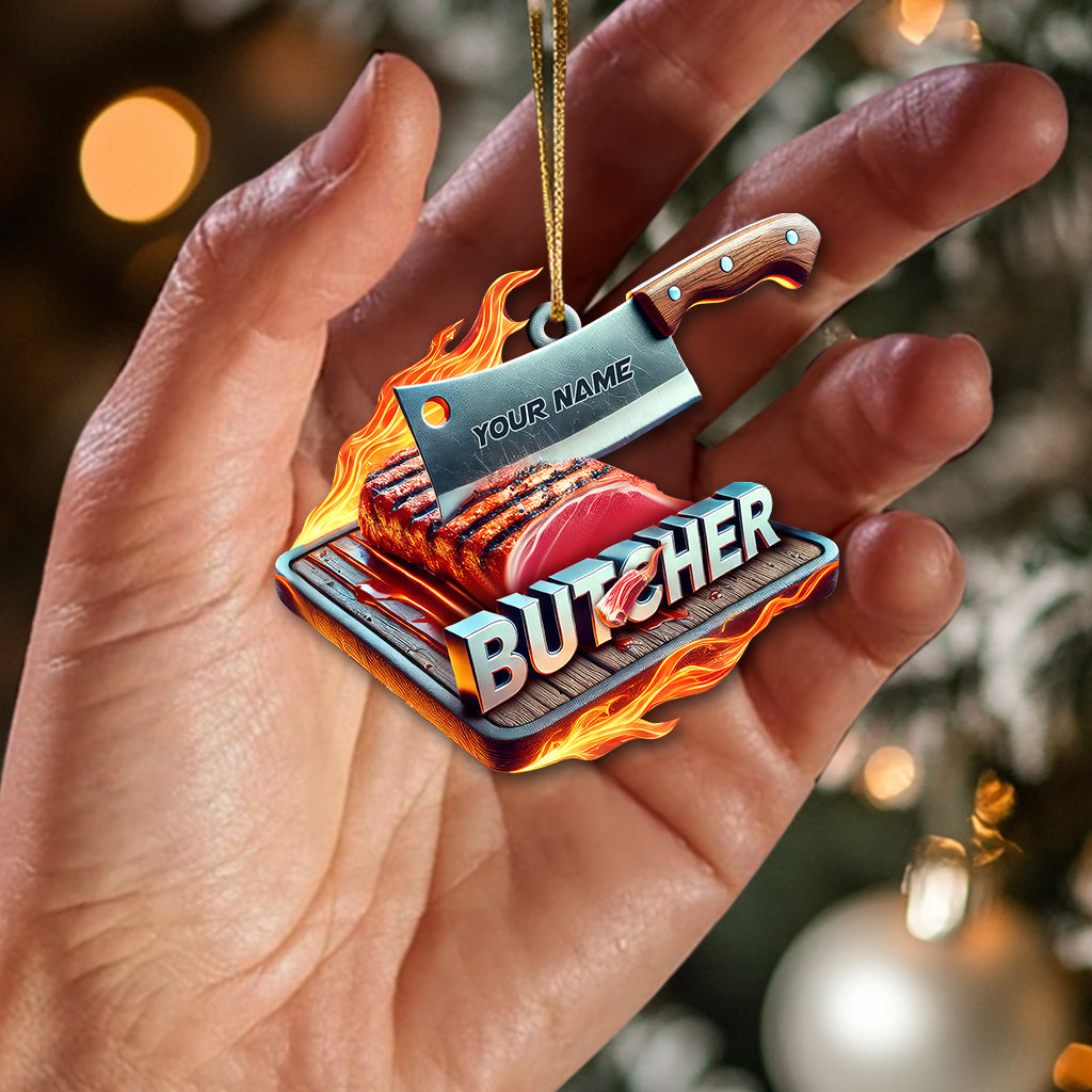 Custom Name Butcher Ornament, Christmas Gift