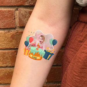 Birthday Cake Baby Tattoo, Custom Photo And Text Temporary Tattoo, Personalized Tattoo, Fake Tattoo