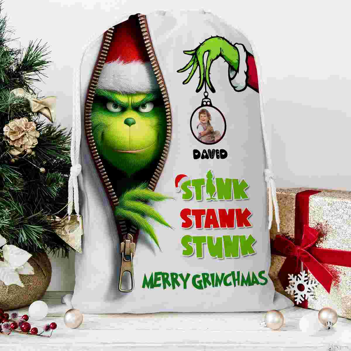 Tink Tank Stunk Custom Photo And Name, Personalized String Bag, Christmas Gift