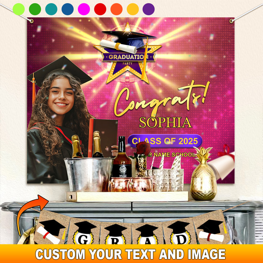 Congrats Class Of 2025 Graduation Custom Graduation Party Backdrop - Personalized Custom Graduation Backdrop
