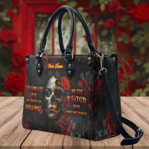 Custom Name Handbag, Skull Lady Evil Personalized Leather Handbag