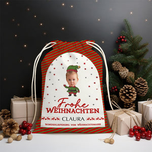 Frohe Weihnachten Custom Photo And Text, Personalized String Bag, Christmas Gift