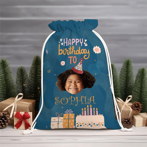 Happy Birthday Gift Custom Photo And Text, Personalized String Bag