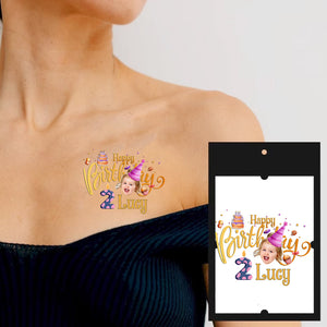 Happy Birthday Kid, Custom Photo And Text Temporary Tattoo, Personalized Tattoo, Fake Tattoo