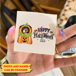 Happy Halloween Pet Lover, Custom Face Photo And Texts Temporary Tattoo, Personalized Tattoo, Fake Tattoo