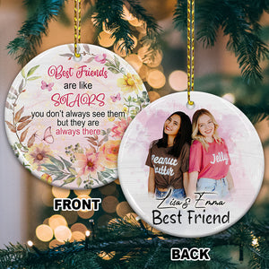 Best Friends Are Like Stars - Custom Photo And Names- Personalized 2 Sides Ceramic Ornament - Gift For Friend