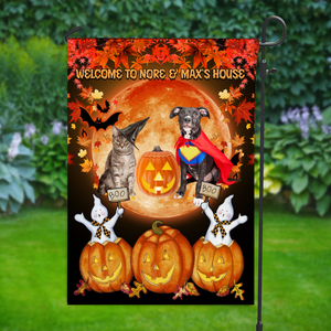 Welcome To Dog's House - Personalized Photo Halloween Dog Garden Flag, Gift For Pet Lovers