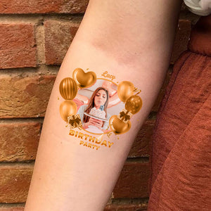 Golden Balloon Birthday, Custom Photo And Text Temporary Tattoo, Personalized Tattoo, Fake Tattoo