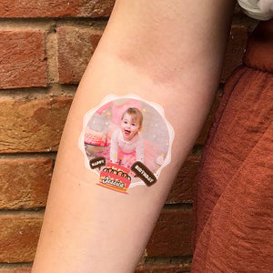 Happy Cute Birthday Tattoo, Custom Photo And Texts Temporary Tattoo, Personalized Tattoo, Fake Tattoo