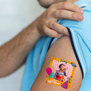 Boom Birthday Party, Custom Photo And Text Temporary Tattoo, Personalized Tattoo, Fake Tattoo