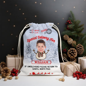 Special Christmas Delivery Custom Photo And Text, Personalized String Bag, Christmas Gift