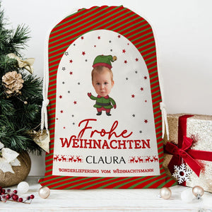 Frohe Weihnachten Custom Photo And Text, Personalized String Bag, Christmas Gift