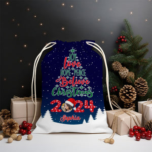 Joy Love Hope Custom Photo And Name, Personalized String Bag, Christmas Gift