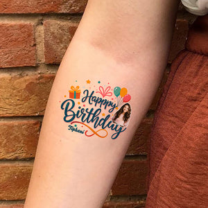 Colorful Happy Birthday Tattoo, Custom Photo And Texts Temporary Tattoo, Personalized Tattoo, Fake Tattoo