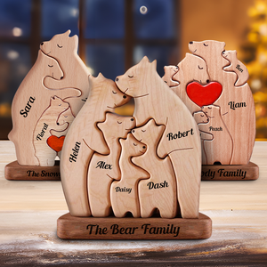 Personalized Wooden Bears Family - Puzzle Wooden Bears Family - Wooden Pet Carvings