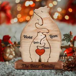 Personalized Wooden Bears Family - Puzzle Wooden Bears Family - Wooden Pet Carvings