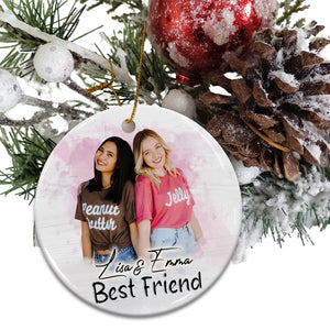 Best Friends Are Like Stars - Custom Photo And Names- Personalized 2 Sides Ceramic Ornament - Gift For Friend