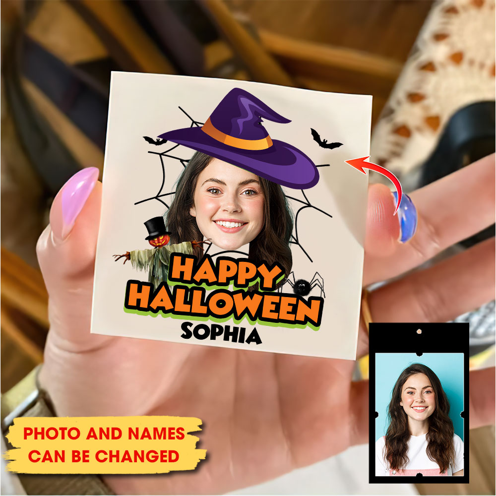 Happy Halloween Cobweb, Custom Face Photo And Texts Temporary Tattoo, Personalized Tattoo, Fake Tattoo