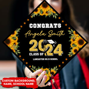 Flowers Custom Texts Grad Cap Topper - Personalized Customized Graduation Cap, Graduation Gift