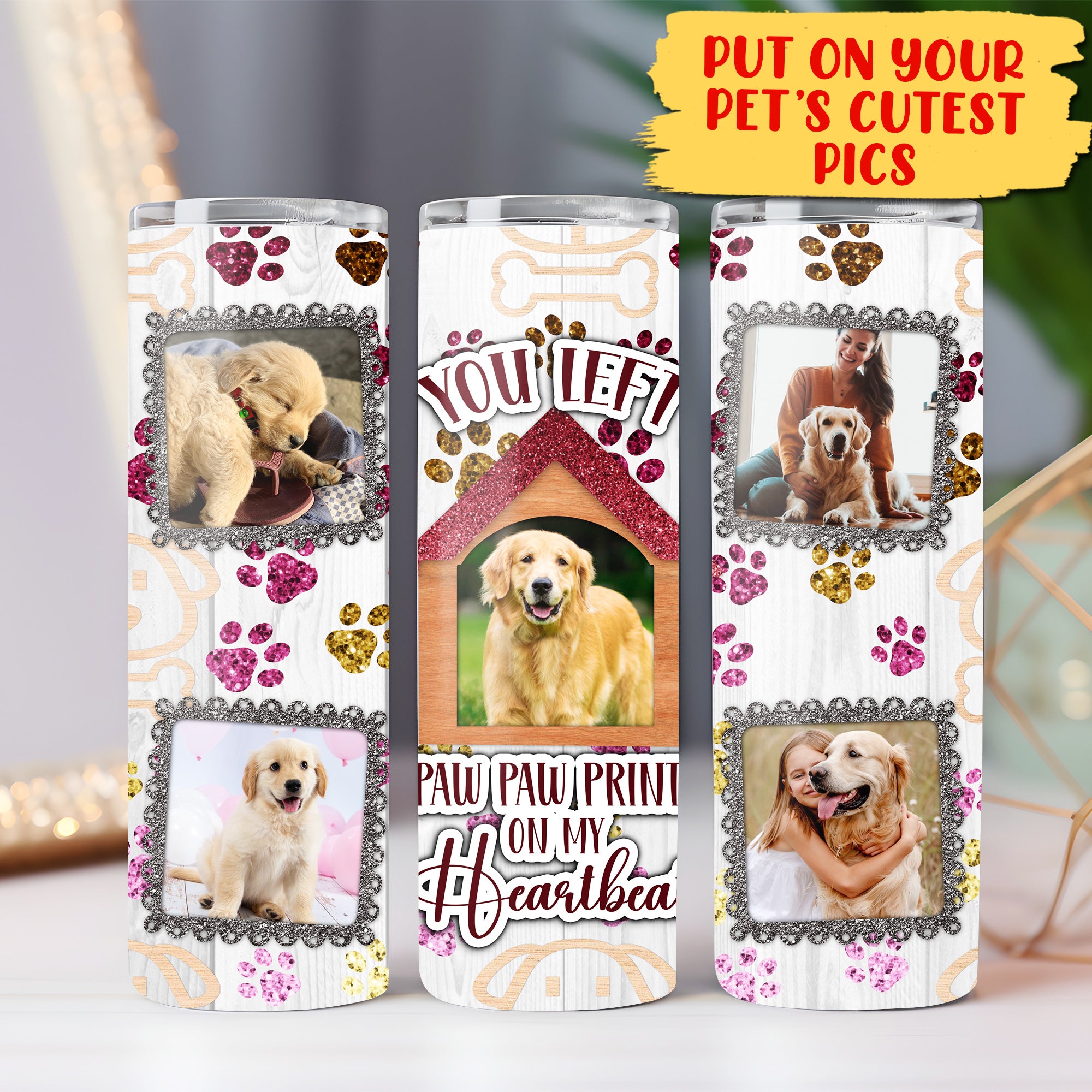 Custom Dog Photo Tumbler, You Left Paw Paw Prints Skinny Tumbler, Gift For Dog Lover