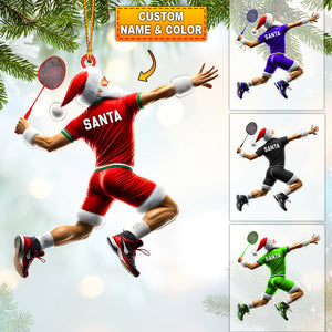 Santa Badminton Christmas Ornament, Personalized Ornament