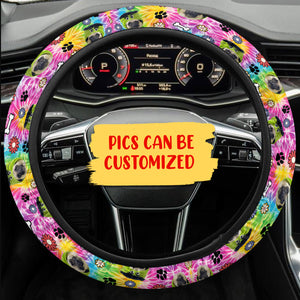 Custom Tie Dye Pet Photo - Personalized Steering Wheel Cover - Gift For Pet Lover