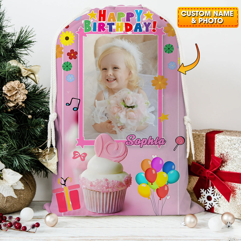 Happy Birthday Pink Cake Bag Personalized Christmas String Bag