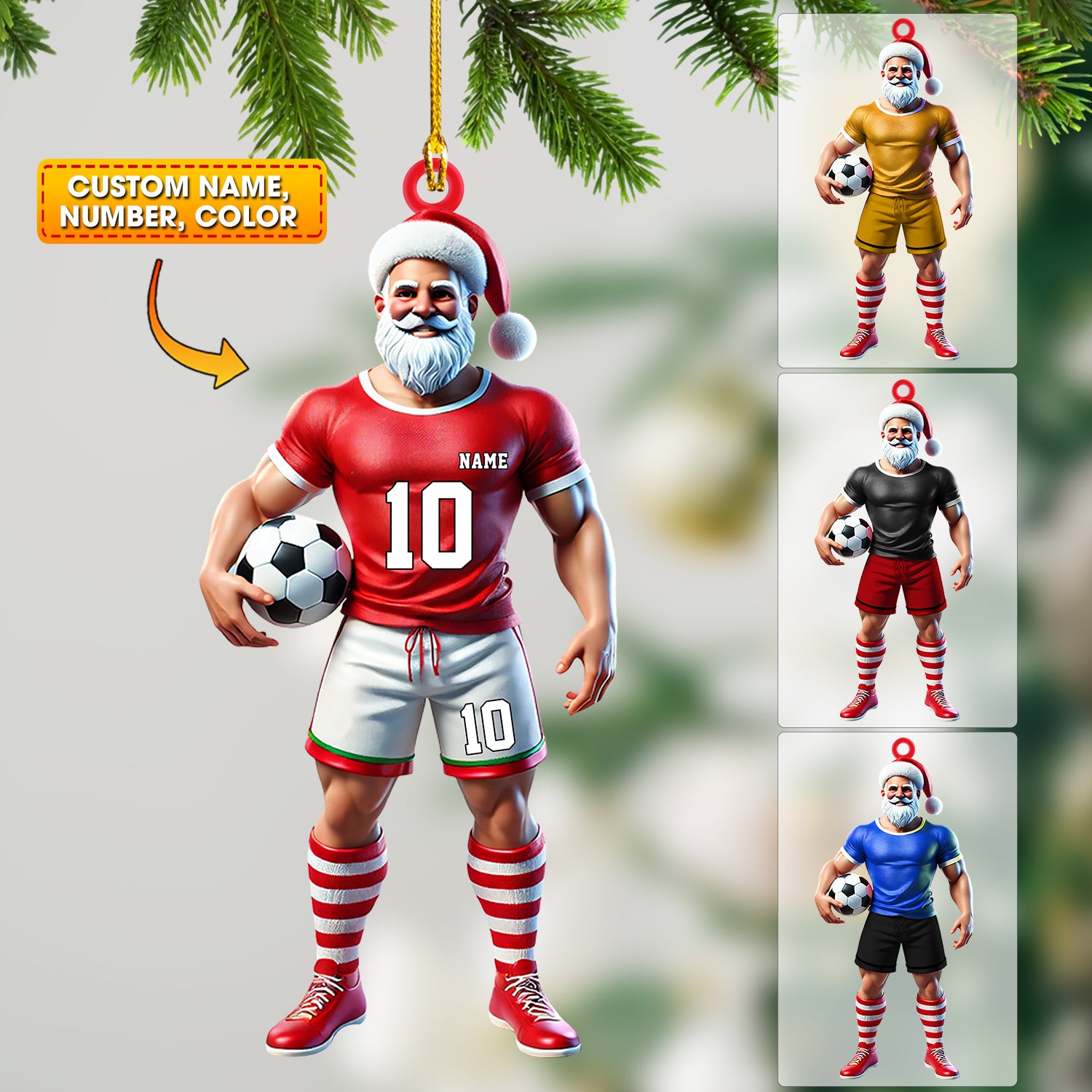 Santa Soccer Player Ornament, Personalized Ornament