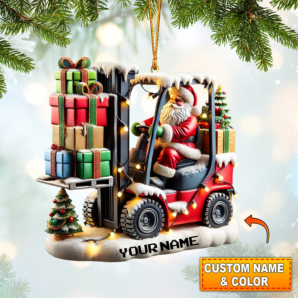 Forklift Santa Christmas Ornament, Personalized Ornament