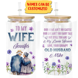 To My Wife My Queen Forever - Custom Name - Personalized Glass Bottle, Frosted Bottle