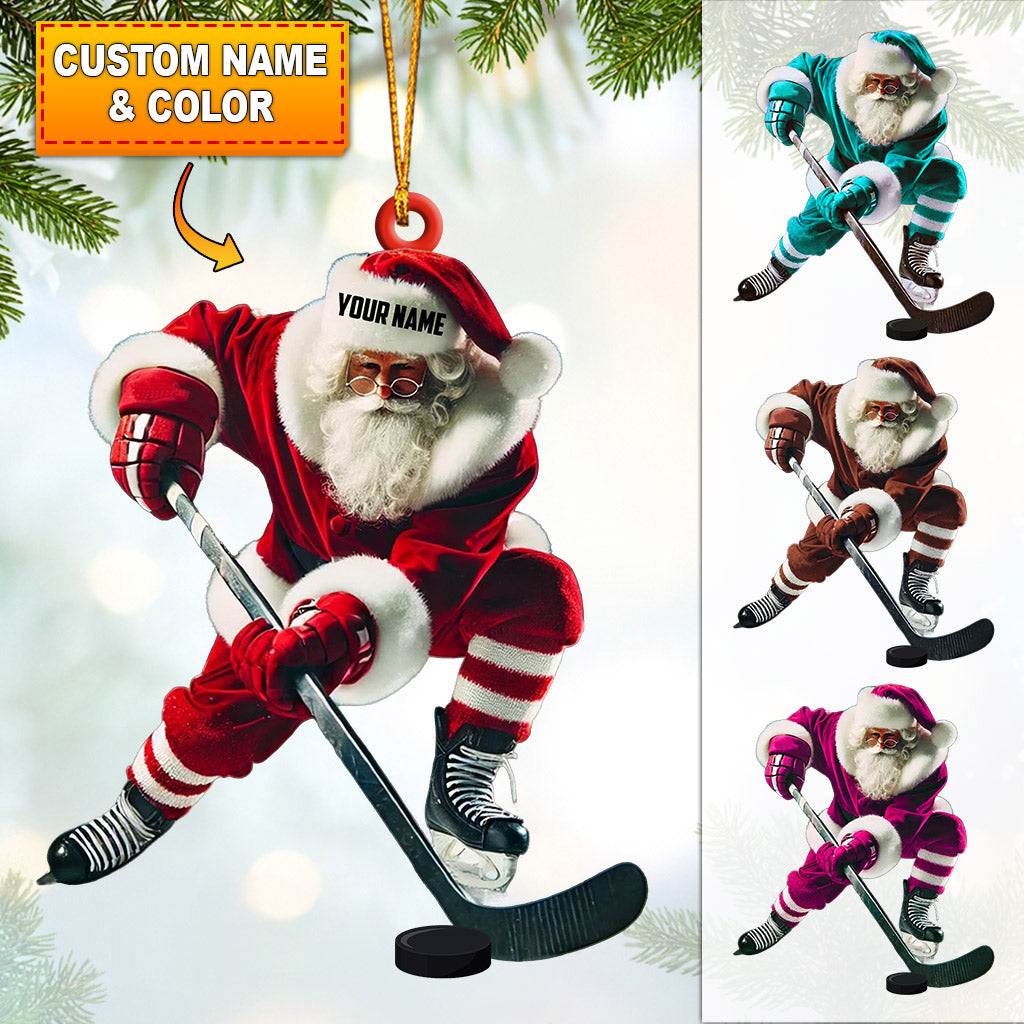 Hockey Santa Pose Christmas Ornament, Personalized Ornament