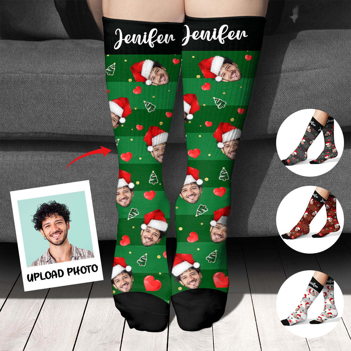 Custom Photo Christmas Socks, Personalized Black Socks, Christmas Gifts For Family