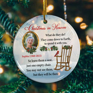 Christmas In Heaven , Custom Photo And Text- Personalized Ceramic Ornament - Gift For Christmas, Gift For Family, Memorial Gift