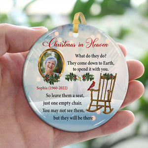 Christmas In Heaven , Custom Photo And Text- Personalized Ceramic Ornament - Gift For Christmas, Gift For Family, Memorial Gift