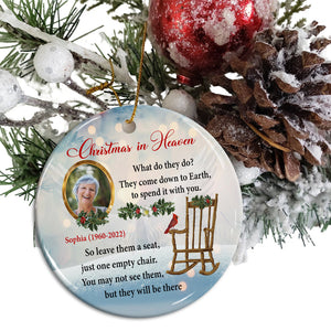 Christmas In Heaven , Custom Photo And Text- Personalized Ceramic Ornament - Gift For Christmas, Gift For Family, Memorial Gift