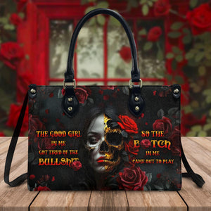 Custom Name Handbag, Skull Lady Evil Personalized Leather Handbag